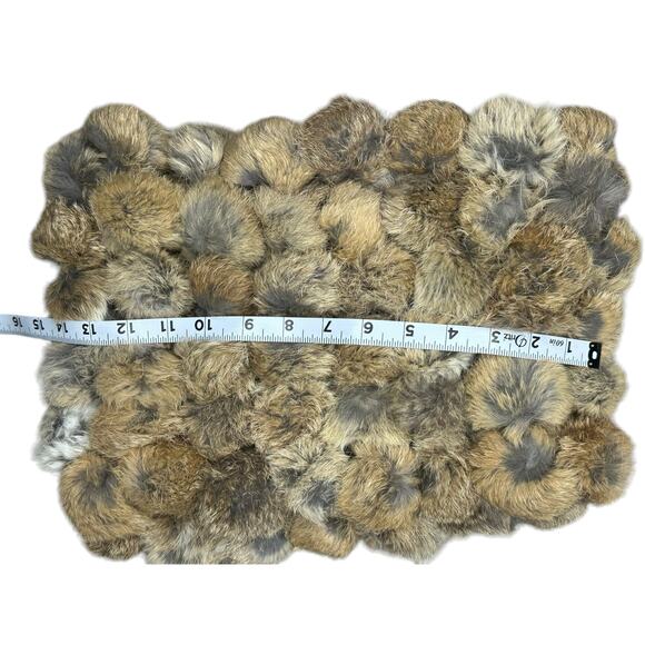 Vintage Adrienne Landau Rabbit fur neck scarf NWOT Brown Snood PomPom Infinity - Picture 6 of 9